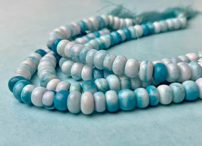 5-9 mm Smooth Rondelle Multi Blue Color Opal Gemstone Beads Genuine Natural Peruvian Blue Opal 8 Inches Strand #4376