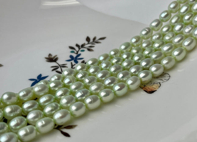6x7 mm AA Rice Oval Freshwater Pearl Beads Lime Green Color Genuine Smooth Freshwater Pearl Beads #P2380