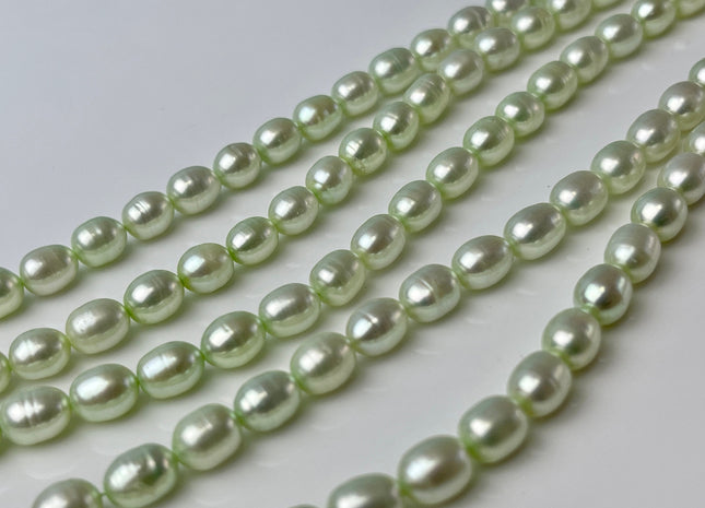 6x7 mm AA Rice Oval Freshwater Pearl Beads Lime Green Color Genuine Smooth Freshwater Pearl Beads #P2380