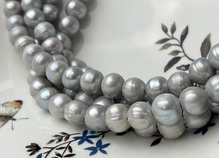11-12 mm Large Hole Potato White Peacock and Silver/Gary Freshwater Pearl Beads 2mm Hole, Natural Cultured Freshwater Pearls #42