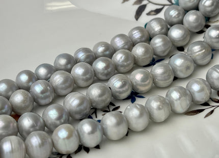 11-12 mm Large Hole Potato White Peacock and Silver/Gary Freshwater Pearl Beads 2mm Hole, Natural Cultured Freshwater Pearls #42