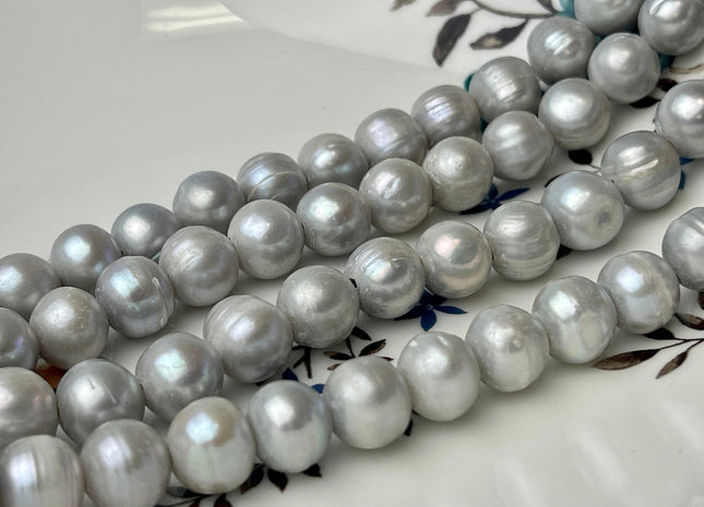 11-12 mm Large Hole Potato White Peacock and Silver/Gary Freshwater Pearl Beads 2mm Hole, Natural Cultured Freshwater Pearls #42