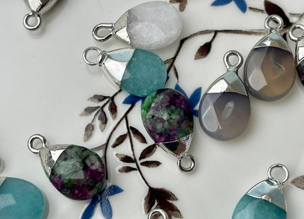 One Piece Briolette Teardrop Shape Charms Blue Gray White Colored Jade Ruby Zoisite Gemstone Pendant for Jewelry Making #CR0052