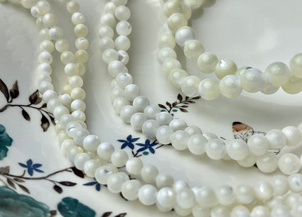 2mm 4mm 6mm 8mm 10mm Smooth Round Natural Mother of Pearl Gemstone Beads Genuine MOP Gemstones Loose Beads 15.5 Inches Strand #4328