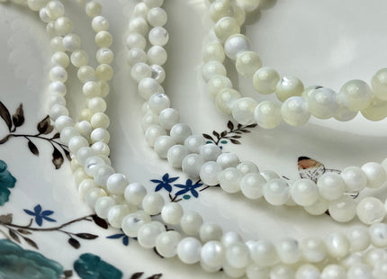 2mm 4mm 6mm 8mm 10mm Smooth Round Natural Mother of Pearl Gemstone Beads Genuine MOP Gemstones Loose Beads 15.5 Inches Strand #4328