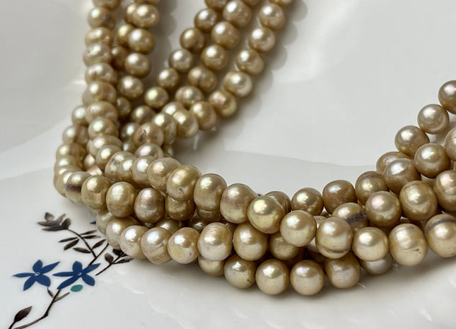 6.5-7 mm Beige Champagne Color Potato Freshwater Pearl Beads Genuine Gold Freshwater Pearls B Grade #P2355