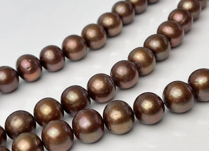 AAA 11.5-12 mm Semi-Round Chocolate Brown Genuine Freshwater Pearl Bead, Brown Freshwater Pearls, Large Round Brown Pearl #176