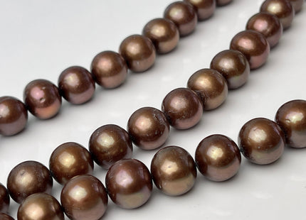 AAA 11.5-12 mm Semi-Round Chocolate Brown Genuine Freshwater Pearl Bead, Brown Freshwater Pearls, Large Round Brown Pearl #176