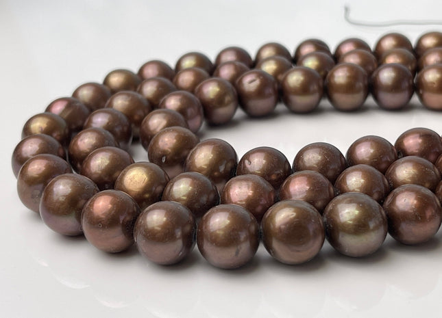 AAA 11.5-12 mm Semi-Round Chocolate Brown Genuine Freshwater Pearl Bead, Brown Freshwater Pearls, Large Round Brown Pearl #176