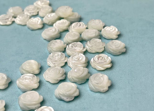 5 Pieces 8mm 10mm 12mm Rose Flower Shape Natural Mother of Pearl Gemstones Beads Genuine MOP Gemstones Loose Beads #4333