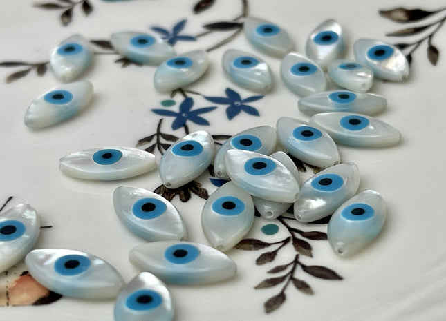 5 Pieces 8mm 12mm 14mm 18mm Blue Evil Eye Shape Natural Mother of Pearl Evil Eye Gemstones Beads Genuine MOP Gemstones Loose Beads #4337