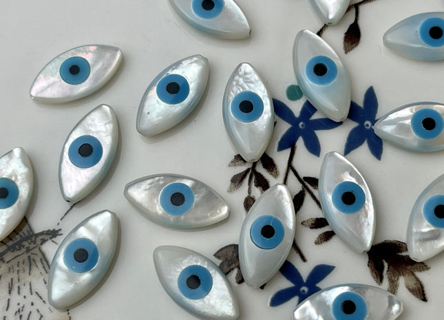 5 Pieces 8mm 12mm 14mm 18mm Blue Evil Eye Shape Natural Mother of Pearl Evil Eye Gemstones Beads Genuine MOP Gemstones Loose Beads #4337