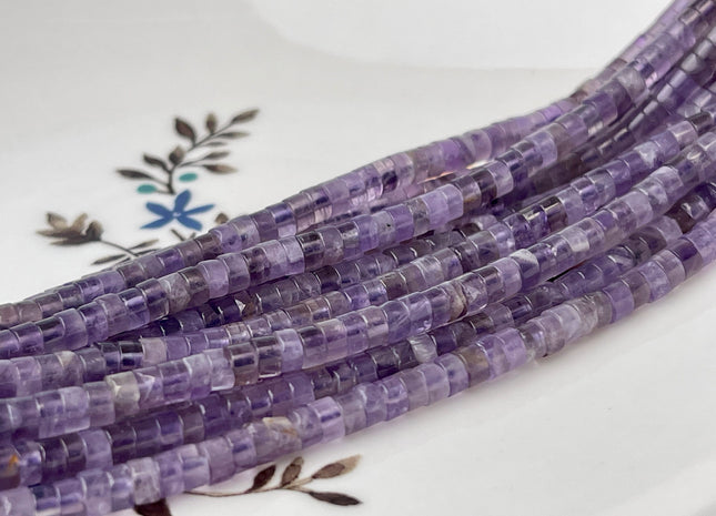 2x4mm Natural Purple Color Amethyst Heishi Rondelle Shape Amethyst Discs Gemstone Loose Beads 15.5 Inches Strand #4336