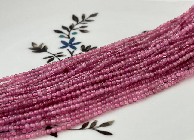 1.5-2 mm Natural Pink Smooth Round Tourmaline Gemstone Beads Tiny Pink Tourmaline Loose Beads 15.5 Inches Strand #4334
