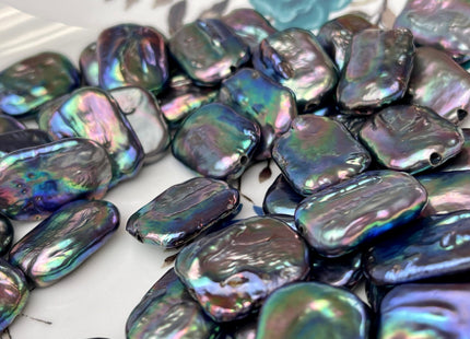 ONE Piece AAA 15x20 mm Rainbow Peacock High Luster Large Hole Rectangle Coin Pearl For Earring And Pendant With Iridescent Color #P2358