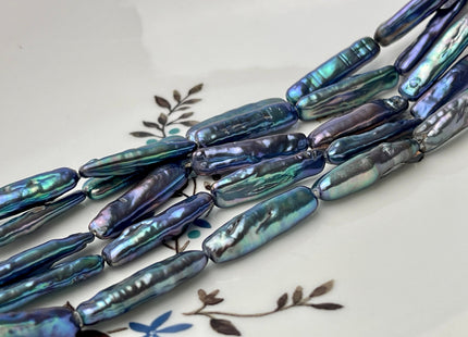 5-6x24-25 mm AAAA Rainbow Peacock Biwa Stick Freshwater Pearl Beads Genuine Super High Luster Unique Peacock Biwa Coin Pearls #P2383