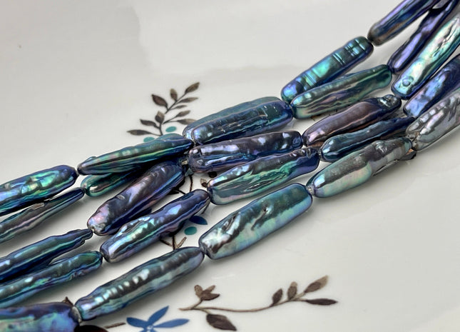 5-6x24-25 mm AAAA Rainbow Peacock Biwa Stick Freshwater Pearl Beads Genuine Super High Luster Unique Peacock Biwa Coin Pearls #P2383