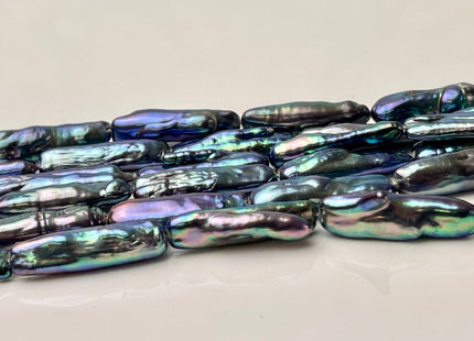 5-6x24-25 mm AAAA Rainbow Peacock Biwa Stick Freshwater Pearl Beads Genuine Super High Luster Unique Peacock Biwa Coin Pearls #P2383