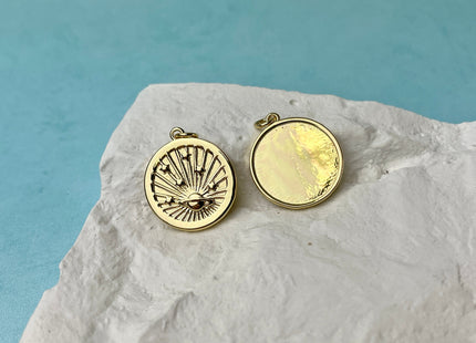 Solar System Sun Star Medallion Charm for Necklace Jewelry Making, 18K Gold Filled Charm Pendant, Antique Charm, One Piece #CR0061