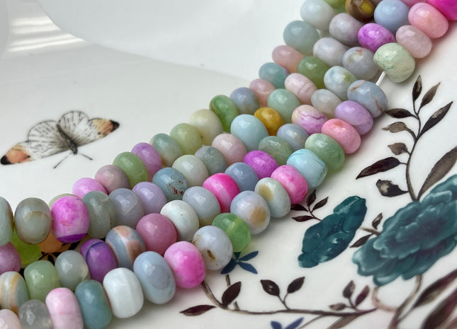 8-11 mm Smooth Rondelle Multi Green Pink Blue Opal Large Hole Gemstone Beads Hole Size 1.0mm Genuine Peruvian Opal 8 Inches Strand #4377