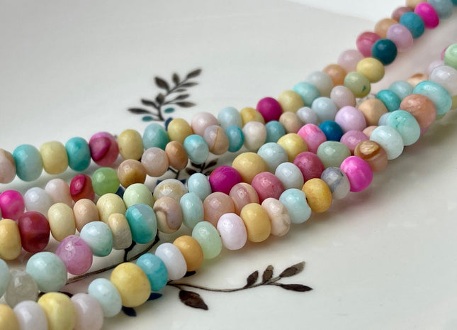 5-7 mm Smooth Rondelle Multi Blue Pink Orange Yellow Color Opal Gemstone Beads Genuine Natural Peruvian Blue Opal 8 Inches Strand #4381