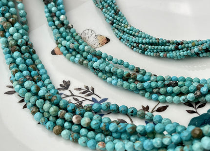 2mm 3mm 4mm Faceted Round Turquoise Beads Blue And Brown Color Gemstone 15.5 Inches Strand #4348