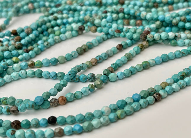 2mm 3mm 4mm Faceted Round Turquoise Beads Blue And Brown Color Gemstone 15.5 Inches Strand #4348