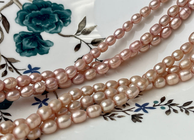 5.5-6x7mm Rice / Oval Freshwater Pearls Salmon Pink Color Genuine Freshwater Pearl Beads Rare Pink Color Oval Pearls #P2359