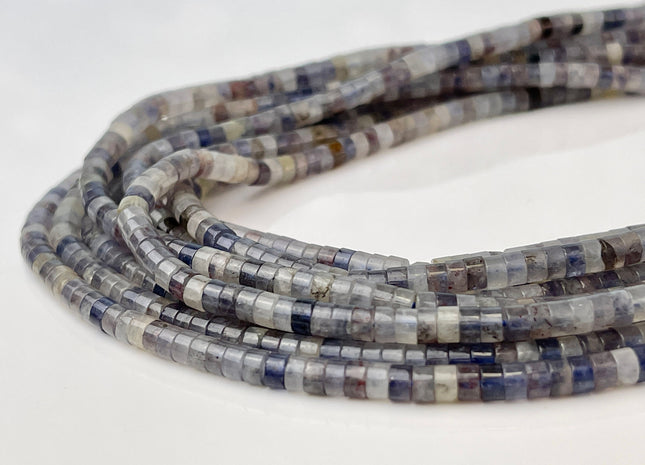 2x4mm Natural Blue Iolite Heishi Rondelle Shape Genuine Iolite Discs Gemstone Loose Beads 15.5 Inches Strand #4354