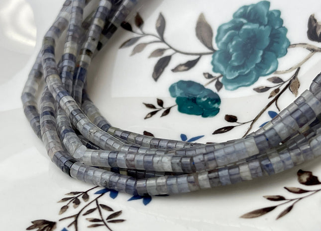 2x4mm Natural Blue Iolite Heishi Rondelle Shape Genuine Iolite Discs Gemstone Loose Beads 15.5 Inches Strand #4354