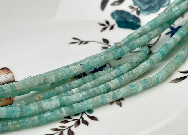 2x4mm Natural Green Amazonite Heishi Rondelle Shape Genuine Amazonite Discs Gemstone Loose Beads 15.5 Inches Strand #4353