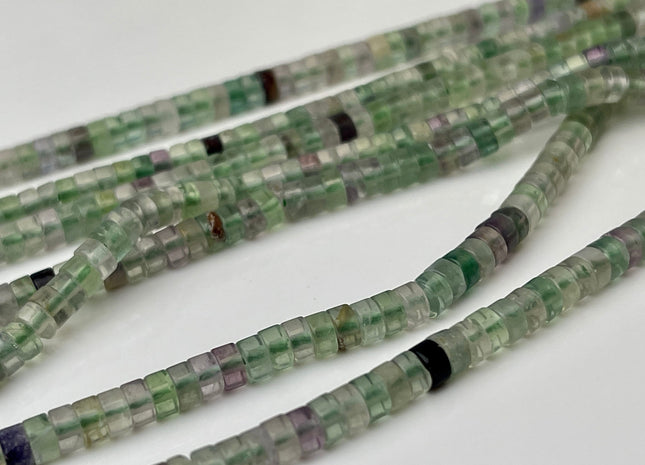 2x4mm Natural Fluorite Heishi Rondelle Shape Genuine Fluorite Discs Gemstone Loose Beads 15.5 Inches Strand #4352