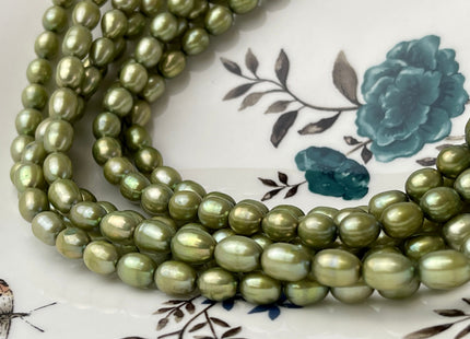 6x7-9 mm Sage Green Color Rice/Oval Freshwater Pearl Beads Genuine High Luster Freshwater Pearl #P2368