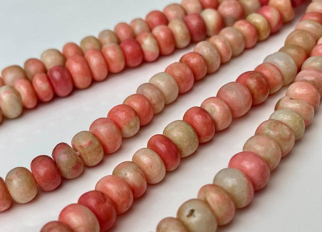 7-9 mm Smooth Rondelle Pumpkin Orange and Green Opal Large Hole Gemstone Beads Hole Size 1.0mm Genuine Peruvian Opal 8 Inches Strand #4345