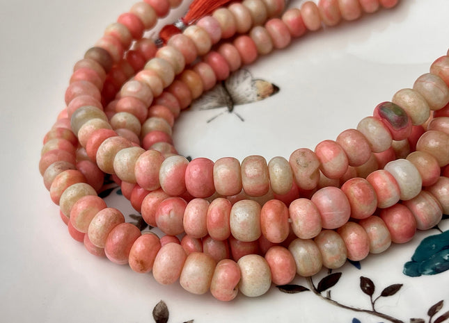 7-9 mm Smooth Rondelle Pumpkin Orange and Green Opal Large Hole Gemstone Beads Hole Size 1.0mm Genuine Peruvian Opal 8 Inches Strand #4345