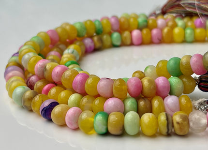 6-9 mm Smooth Rondelle Pink Yellow Green Purple Opal Large Hole Gemstone Beads Hole Size 1.0mm Genuine Peruvian Opal 8 Inches Strand #4346