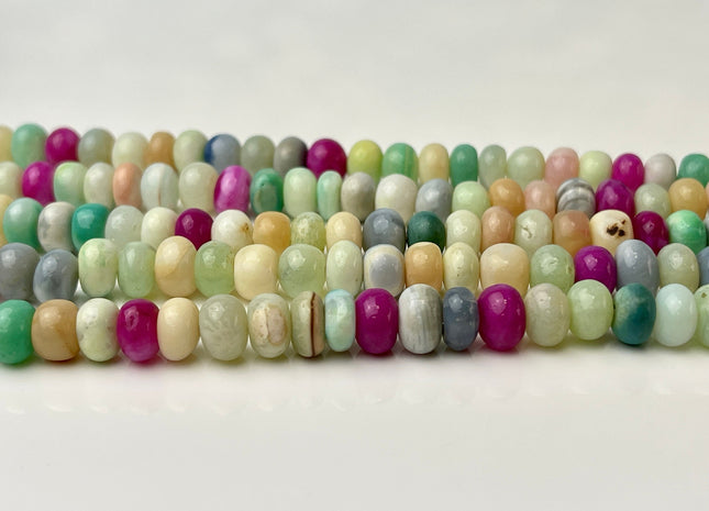 6-9 mm Smooth Rondelle Pink Yellow Green Purple Opal Large Hole Gemstone Beads Hole Size 1.0mm Genuine Peruvian Opal 8 Inches Strand #4343