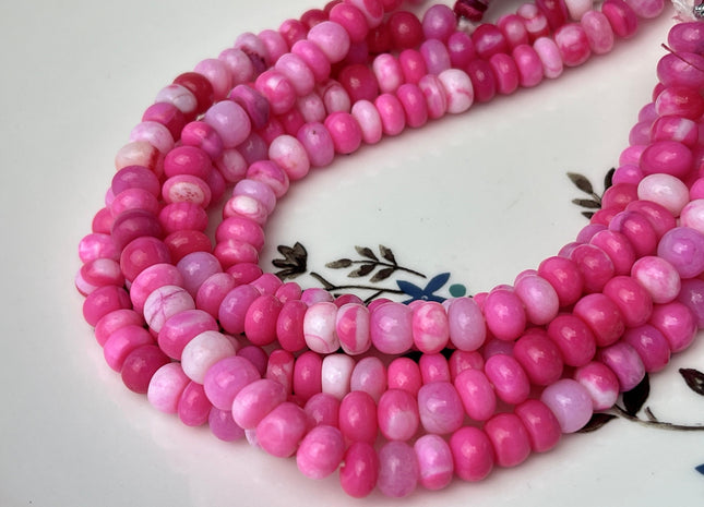 5-10 mm Smooth Rondelle Multi Pink Opal Large Hole Gemstone Beads Hole Size 1.0mm Genuine Peruvian Opal 8 Inches Strand #4344