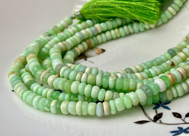 5-8 mm Smooth Rondelle Multi Light Parrot Green Opal Large Hole Gemstone Beads Hole Size 1.0mm Genuine Peruvian Opal 8 Inches Strand #4341