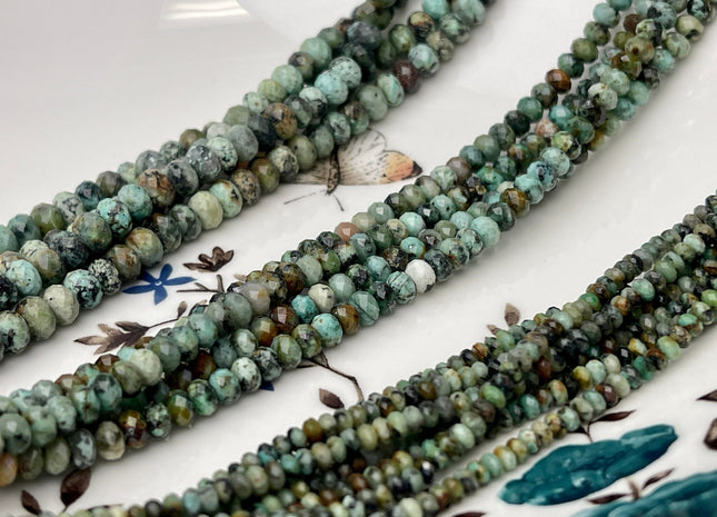 2x3mm 2x4mm 4x6mm Natural Color Faceted Rondelle Africa Turquoise Gemstone Beads Micro Faceted Africa Turquoise # 2445