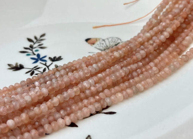 2x3mm 3x4mm 4x6mm Natural Color Faceted Rondelle Peach Moonstone Gemstone Bead Quality Micro Faceted Multi Peach Moonstone Loose Beads #2425