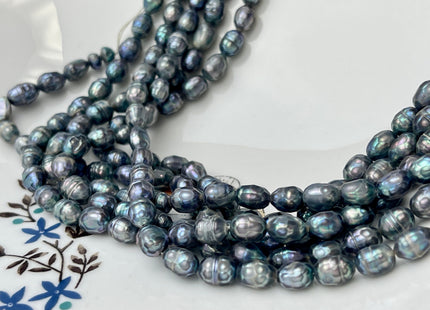 6x8 mm Blue Peacock Faceted Rice/Oval Freshwater Pearl Beads Limited Edition Genuine Faceted Rice Pearl Beads #1778