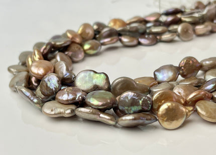10-11 mm AA Mixed Champagne Gold Copper Color Coin Freshwater Pearl Mixed Color Genuine Freshwater Coin Pearl Beads 31 Pieces #P1359