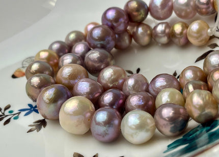 12-14mm AAA Half Strand Large Hole Very Rare Dark Mauve Pink Baroque Pearl Hole Size 1.5mm Or 2.2mm Round Edison Pearl 15 beads #P2376