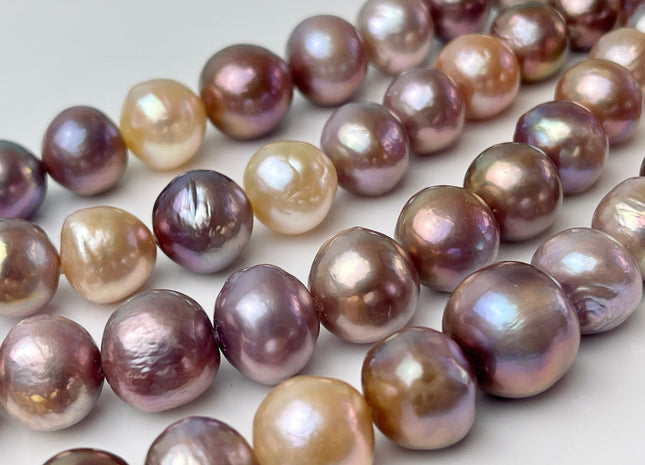 12-14mm AAA Half Strand Large Hole Very Rare Dark Mauve Pink Baroque Pearl Hole Size 1.5mm Or 2.2mm Round Edison Pearl 15 beads #P2376