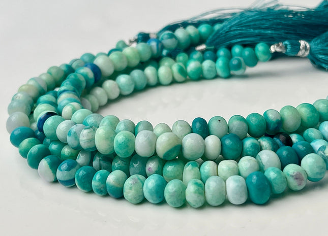 6-9 mm Smooth Rondelle White Blue Turquoise Larimar Color Opal Gemstone Beads Genuine Natural Peruvian Blue Opal 8 Inches Strand #4355