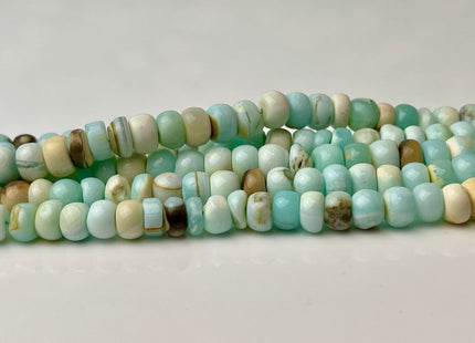 6-9 mm Smooth Rondelle Light Blue and Brown Color Opal Gemstone Beads Genuine Natural Peruvian Blue Opal 8 Inches Strand #4357