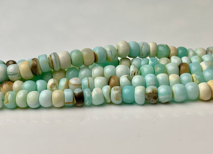 6-9 mm Smooth Rondelle Light Blue and Brown Color Opal Gemstone Beads Genuine Natural Peruvian Blue Opal 8 Inches Strand #4357