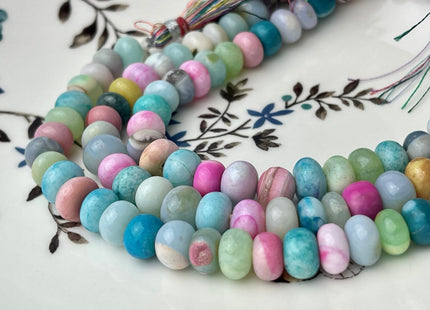 7-10 mm Smooth Rondelle Pink Blue Green Opal Large Hole Gemstone Beads Hole Size 1.0mm Genuine Peruvian Opal 8 Inches Strand #4358