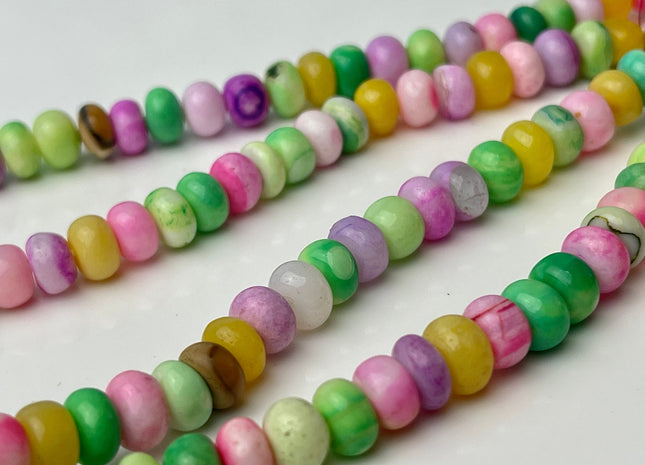 7-9 mm Smooth Rondelle Pink Green Yellow Purple Opal Large Hole Gemstone Beads Hole Size 1.0mm Genuine Peruvian Opal 8 Inches Strand #4360